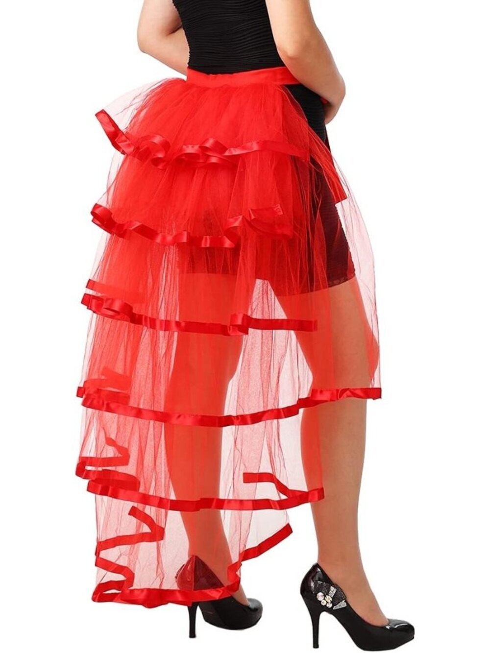 Women's Red Steampunk Bustle 6 Layered Tie On Belt Tulle Tutu Over Skirt